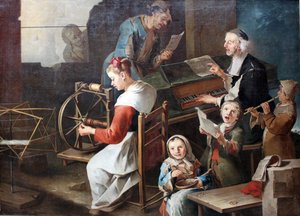 Escena doméstica con músicos y hilandera de Giacomo Francesco Cipper